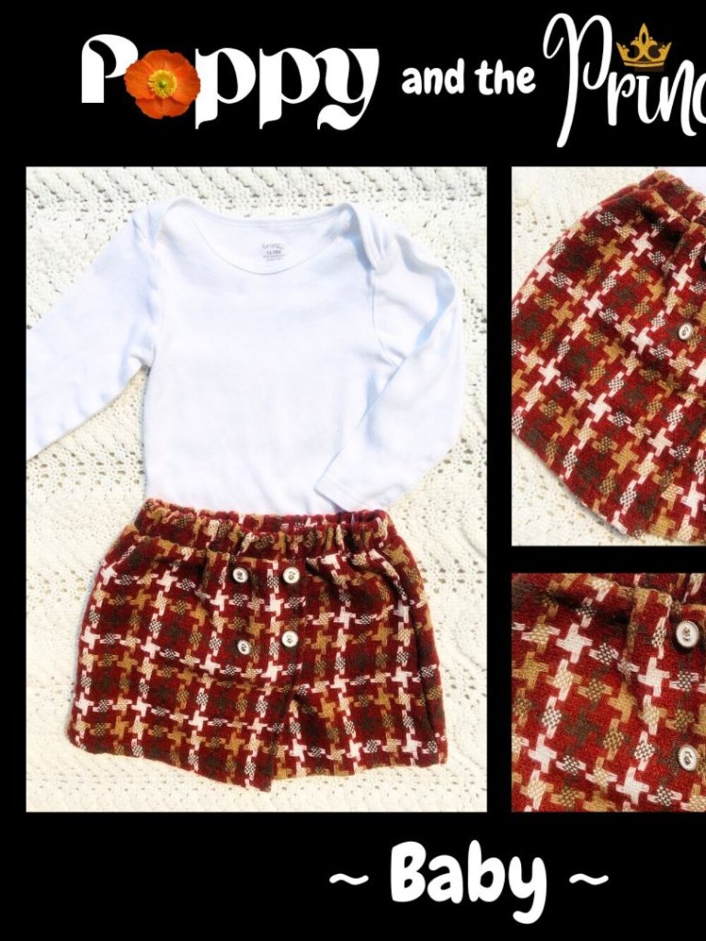 Autumn Tweed Skirt Set: George Top & Plaid Skirt (12-18M) - by Poppy & Princess